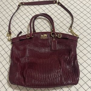 Coach genuine leather pleated bag with handles and crossbody strap